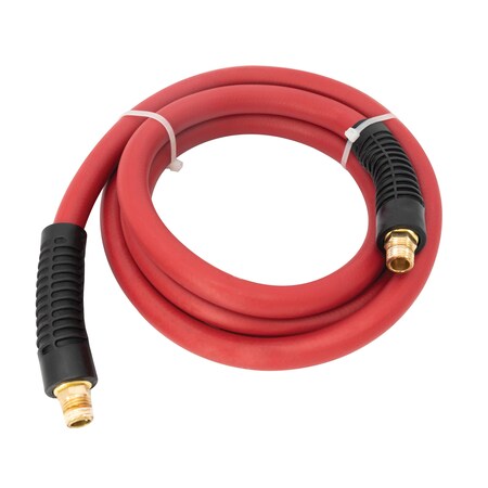 Steelman Weather-Resistant 1/4'' NPT-F to 1/4'' NPT-M 1/4'' ID 10ft Rbr Whip Air Hose, Red W/ Brass Fittings 61262